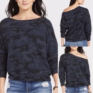 Anthropologie Sundry blue camouflage oversized off shoulder sweatshirt 1 small